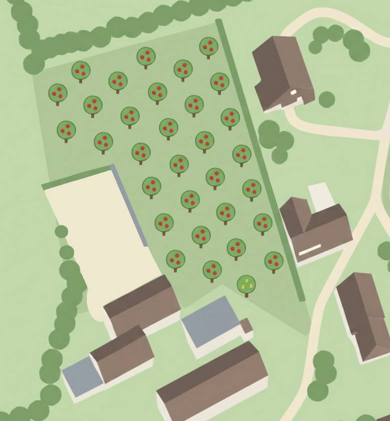 Plan interactif du verger de pommiers à la Bunêche